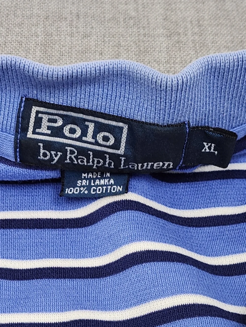 Vintage Polo Ralph Lauren Blue Striped Polo Shirt.  XL